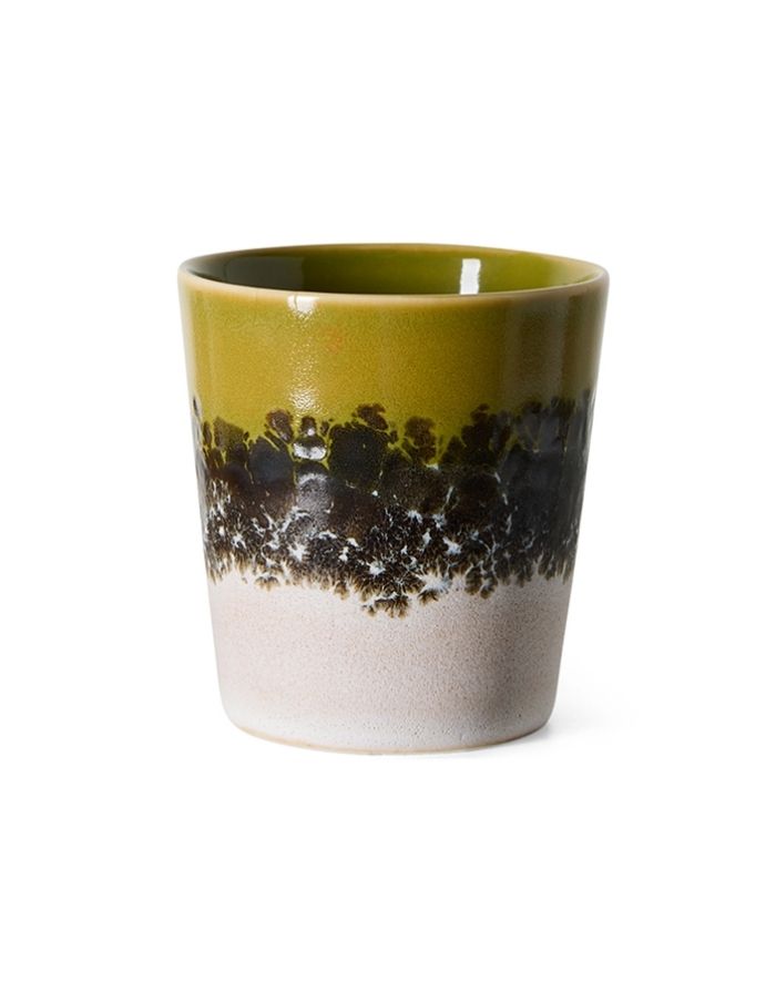 Mehrfarbiger HKliving 70s Ceramics Coffee Mug aus glasiertem Steingut in kompakter Form mit charakteristischer Retro-Glasur.