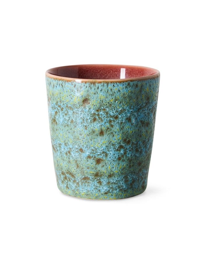 Mehrfarbiger HKliving 70s Ceramics Coffee Mug aus glasiertem Steingut in kompakter Form mit charakteristischer Retro-Glasur.