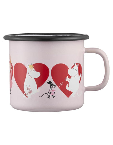 Rosa Emaillebecher Moomin Heart von Muurla, 2,5 dl, mit Herzmotiv, langlebig und leicht, spülmaschinengeeignet, nicht mikrowellengeeignet.