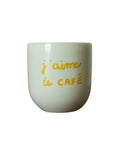 SISI House of Style Becher J’aime le café, weißer Keramikbecher mit Schriftzug, handgefertigt, 8 x 8 x 8 cm.