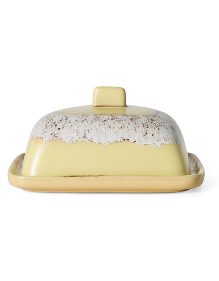 HKliving 70s Ceramics Butterdose Custard aus glasiertem Steingut mit Deckel im charakteristischen Retro-Design.