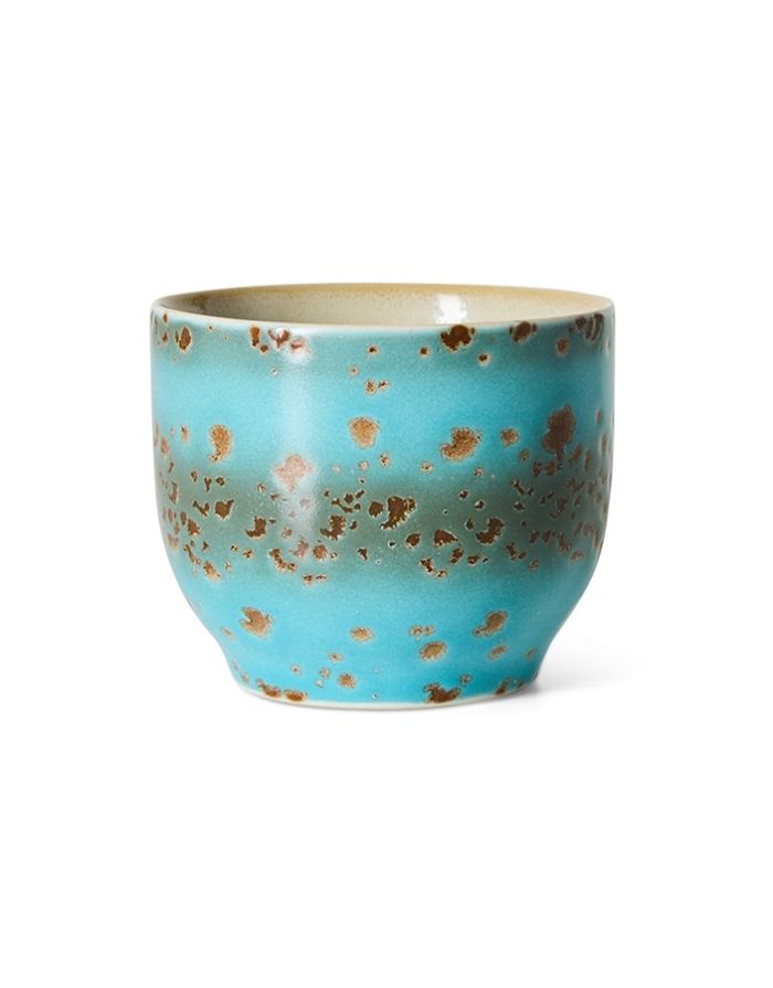 HKliving 70s Ceramics Café Cup Aqua aus glasiertem Steingut mit mehrfarbiger Retro-Glasur.