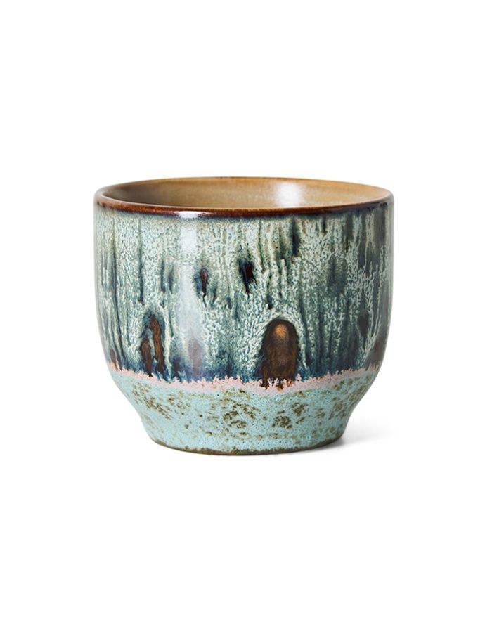  HKliving 70s Ceramics Café Cup aus glasiertem Steingut mit mehrfarbiger Retro-Glasur.