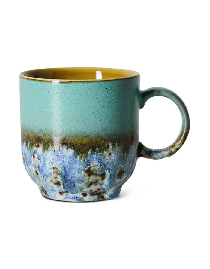 Mehrfarbiger HKliving 70s Ceramics Café Mug aus glasiertem Steingut im charakteristischen Retro-Design.