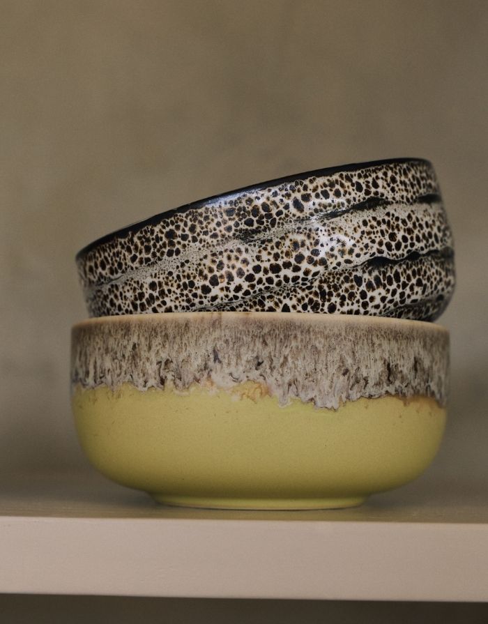 Mehrfarbige HKliving 70s Ceramics Dessert Schale aus glasiertem Steingut für Desserts, Joghurt, Obst und kleine Snacks.