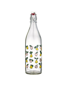Glasflasche Pippi Langstrumpf Fruits von Muurla, 1 Liter, mit Bügelverschluss und Pippi-Motiv mit Äpfeln und Birnen, spülmaschinenfest