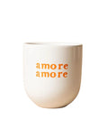 Becher ohne Henkel Creme mit Text Orange Amore Amore