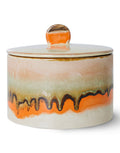 Bunte Keksdose Burst von HKliving aus der 70s Ceramics Kollektion mit charakteristischer Retro-Glasur aus Steingut, 17 cm Durchmesser und 14 cm Höhe als Freisteller von vorne