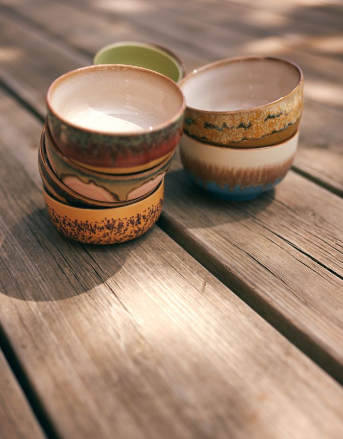 70s Ceramics Noodle Bowl Sunbeam mit warmem Farbverlauf und organischer Glasur