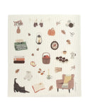 Schwammtuch Alva Autumn Life von Strömshaga mit herbstlicher Illustration aus 70 % Zellulose und 30 % Baumwolle, 17 × 20 cm.