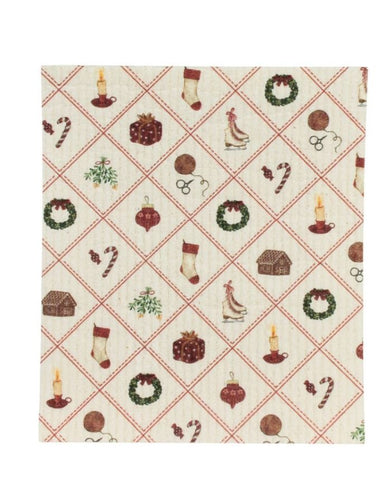 Strömshaga Schwammtuch Christmas Time, schwedisches Spültuch mit Weihnachtsmotiv, 17 x 20 cm.