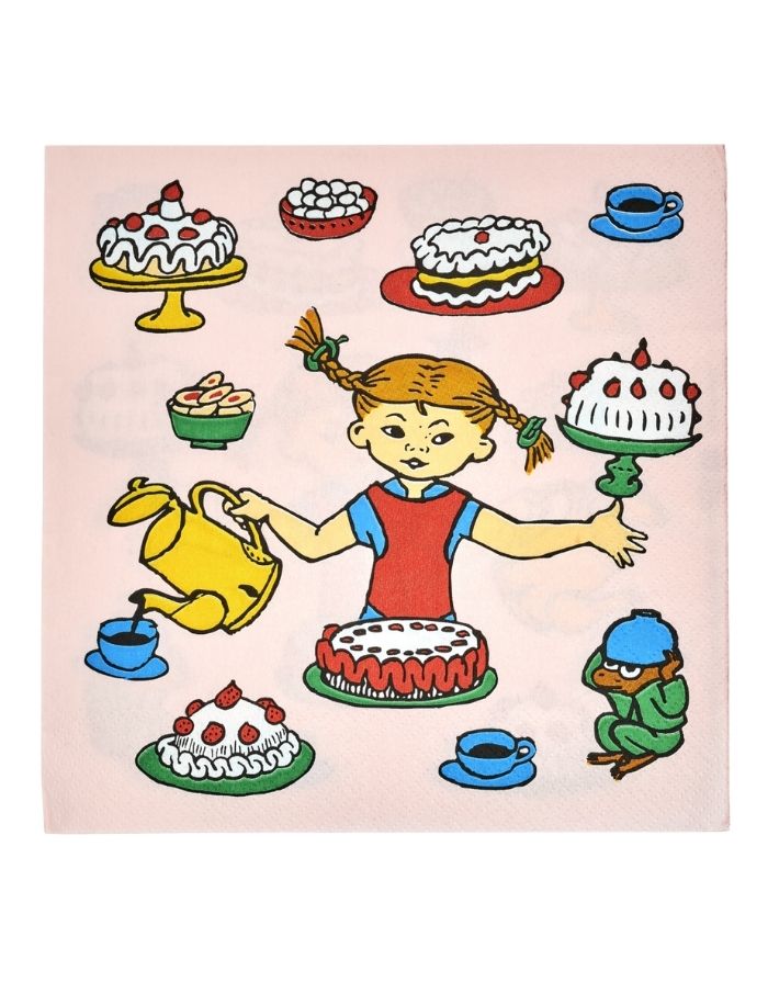 Pippi Langstrumpf Birthday Servietten in Pink, 3-lagig, 33 x 33 cm, 20 Stück.