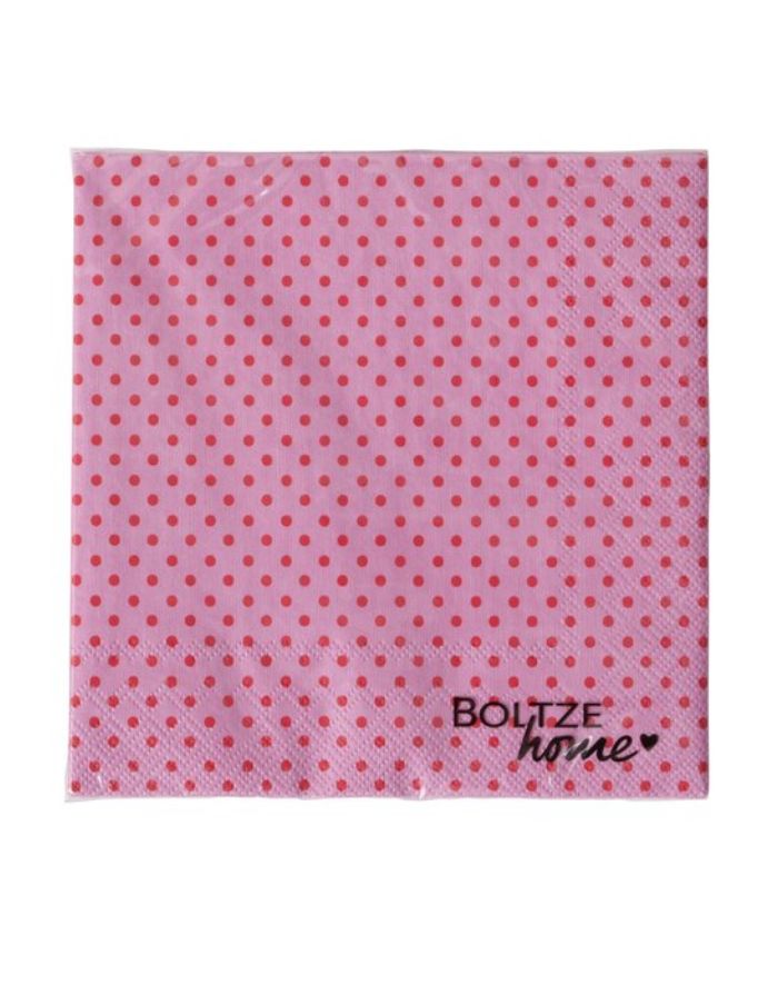 Servietten Ladina von BOLTZE im 20er-Set mit gepunkteten Designs in Rosa und Rot.