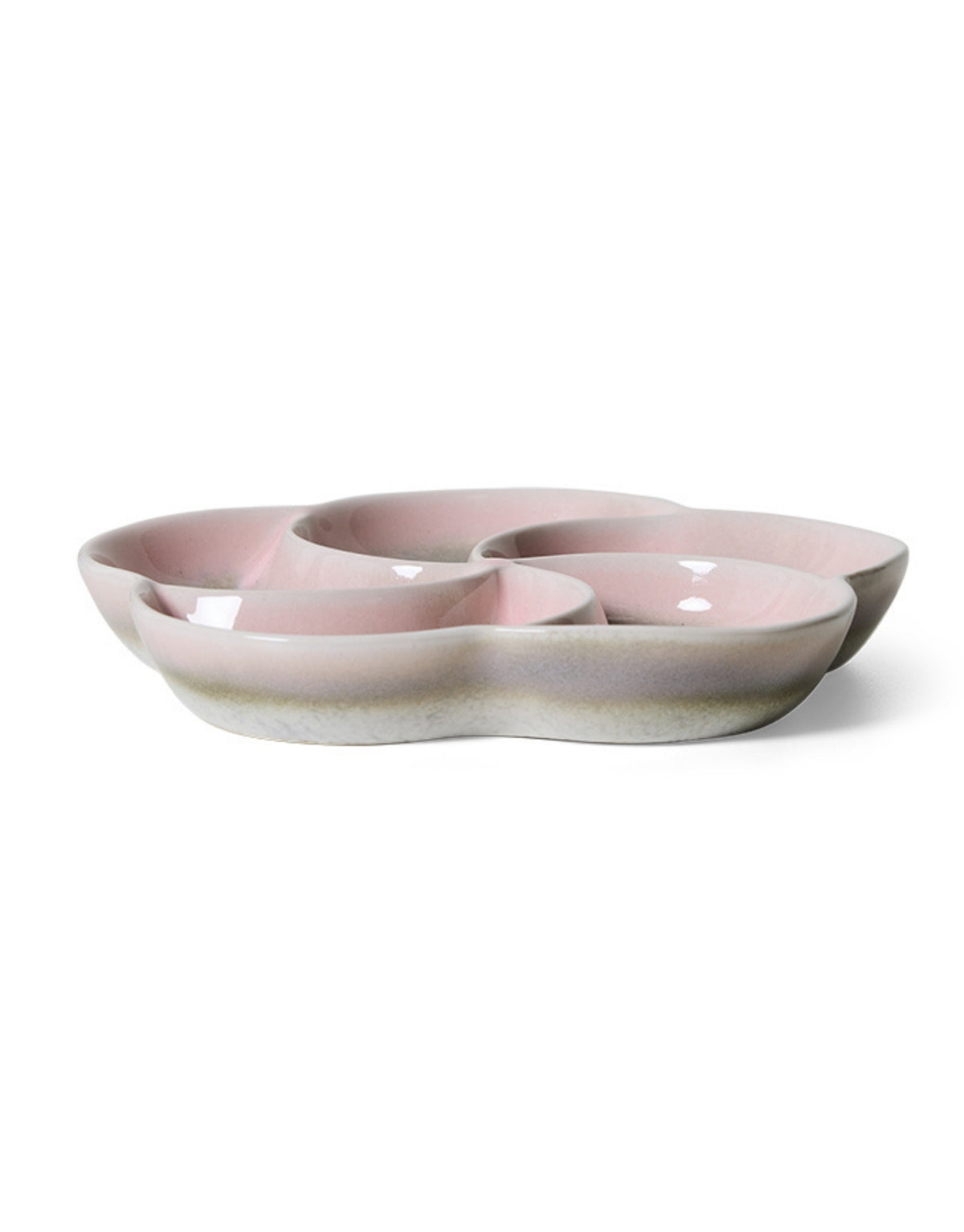 HKliving Snack Tray Muse unterteiltes Keramik Snacktablett mit skulpturaler Form und farbverlaufender Glasur zum Servieren von Snacks und Dips seitlich