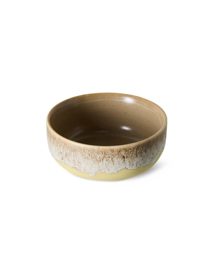 Mehrfarbige HKliving 70s Ceramics Tapas Schale aus glasiertem Steingut für Dips, Oliven und kleine Snacks.