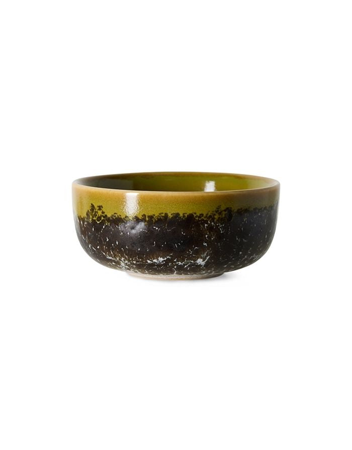 Mehrfarbige HKliving 70s Ceramics Tapas Schale aus glasiertem Steingut für Dips, Oliven und kleine Snacks.