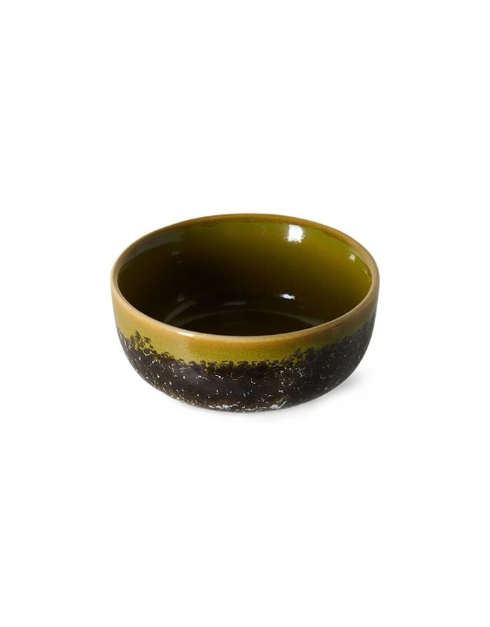 Mehrfarbige HKliving 70s Ceramics Tapas Schale aus glasiertem Steingut für Dips, Oliven und kleine Snacks.