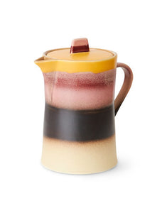 Teekanne Sunset von HKliving aus handglasiertem Steinzeug mit reaktiver Mehrfarb-Glasur im 70s-Stil, 11×17,5×18,5 cm – mikrowellen- und spülmaschinengeeignet.
