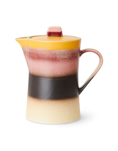 Teekanne Sunset von HKliving aus handglasiertem Steinzeug mit reaktiver Mehrfarb-Glasur im 70s-Stil, 11×17,5×18,5 cm – mikrowellen- und spülmaschinengeeignet.