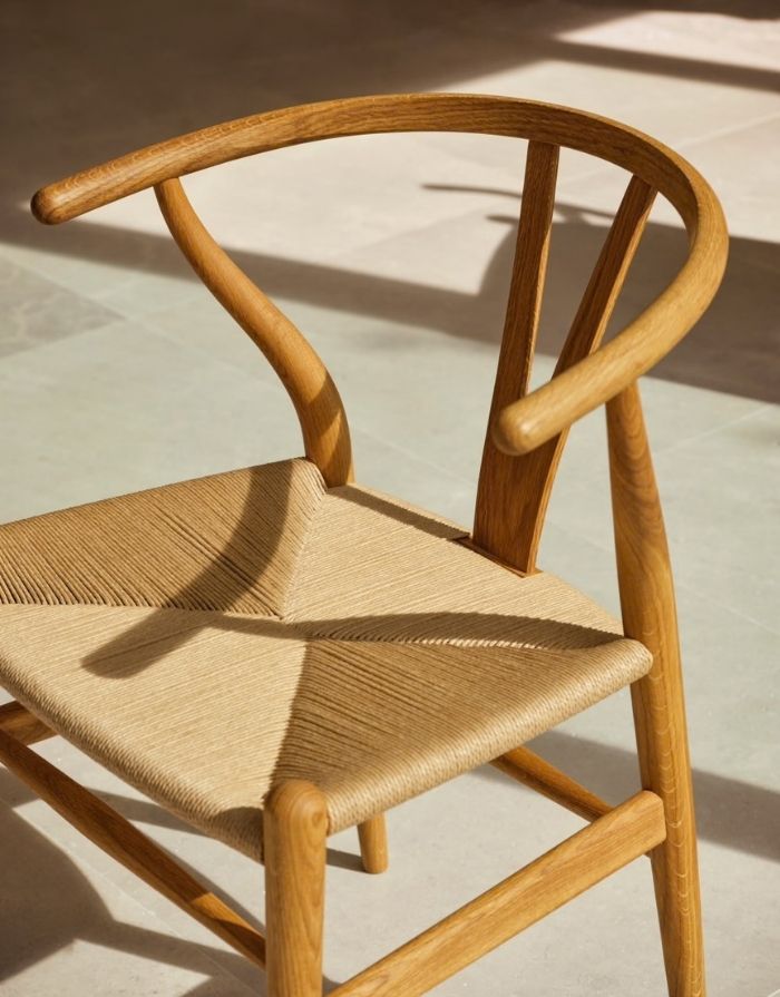 Carl Hansen Wishbone Chair CH24 in Eiche geölt, mit Sitzfläche aus Naturkordel in der Sonne