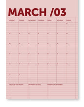 Laden Sie das Bild in den Galerie-Viewer, Großformatiger A3 Kalender 2026 von A-Journal in warmen Pinktönen – stilvoller Wandkalender mit Monatsübersichten und praktischen Listen für optimale Planung.
