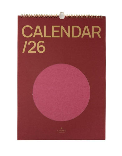 Großformatiger A3 Kalender 2026 von A-Journal in warmen Pinktönen – stilvoller Wandkalender mit Monatsübersichten und praktischen Listen für optimale Planung.