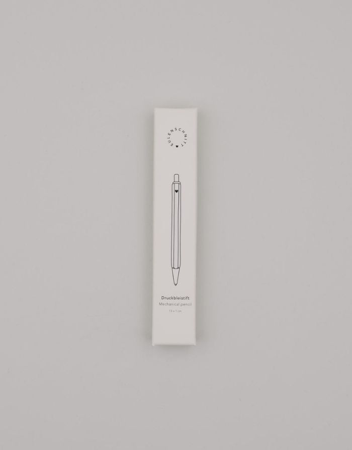  Druckbleistift von Eulenschnitt in Creme mit silberfarbenen Details, integriertem Radiergummi und nachfüllbarer Mine Verpackung
