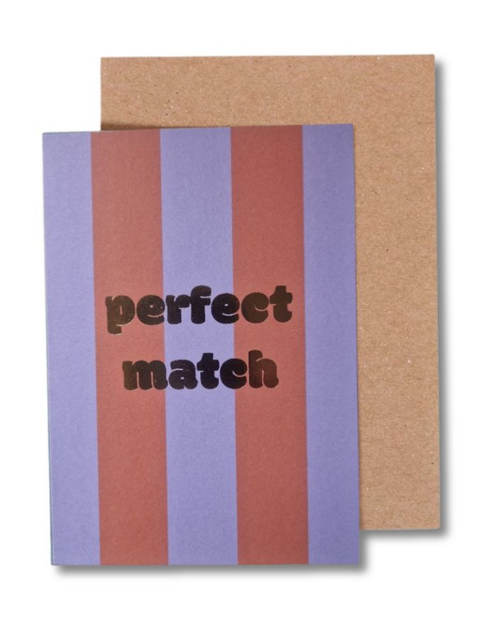 Ava und Yves Klappkarte Perfect Match – DIN A6 Recyclingpapier mit Umschlag, Design Flieder/Orange, hergestellt in Deutschland.