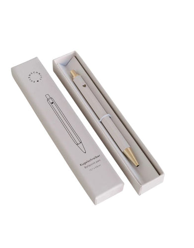 Kugelschreiber in Beige mit Herz in Papierverpackung von Eulenschnitt