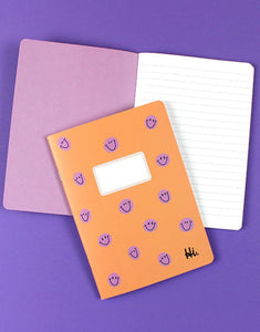 Notizheft liniert I Apricot/Smilies Lila