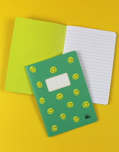 Notizheft liniert I Grün/Smilies Gelb