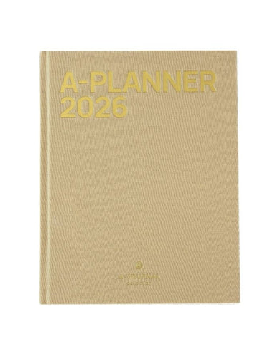 Planer 2026 Leinen Beige von A-Journal – eleganter Jahresplaner mit Leineneinband, handgemalten Monatsillustrationen, Wochen- und Monatsübersichten, Checklisten, Lesebändchen und viel Platz für Notizen.
