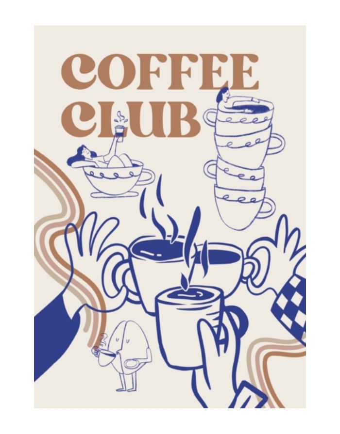 Poster Coffee Club von nordlykk im Format A2 auf mattem 350 g Papier – stilvolles Siebträger-Motiv für Kaffeeliebhaberinnen und moderne Wohnräume.*