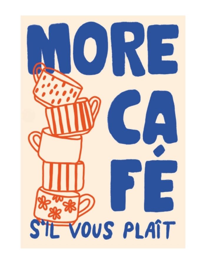 Poster More Café von nordlykk im Format A2 auf mattem, beschichtetem 350 g Papier – minimalistisches Café-Design für gemütliche Wohnräume.