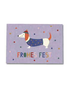 Postkarte I Dackel bunt 'Frohes Fest'