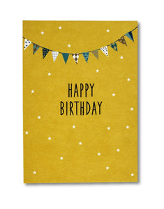 Postkarte I Happy Birthday - Fähnchen gelb