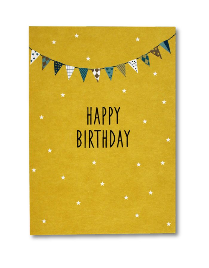 Postkarte I Happy Birthday - Fähnchen gelb