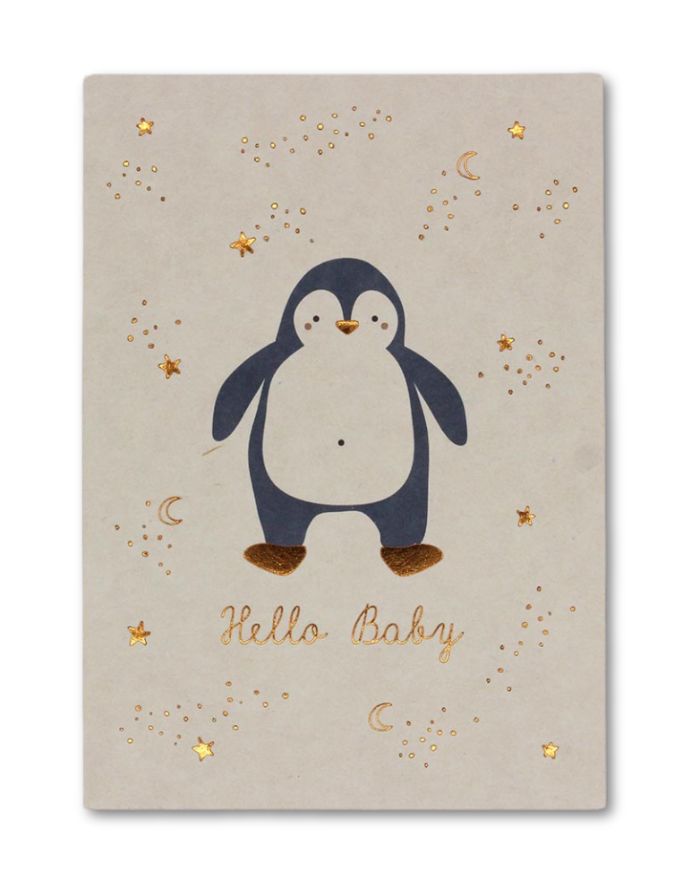 Postkarte I Pinguin blau - Hello Baby