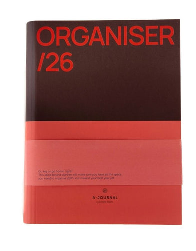 Spiral Organizer 2026 Coral von A-Journal – stylischer Terminplaner in Pink und Rot mit Ringbindung, Wochen- und Monatsübersichten, Checklisten und Notizseiten.