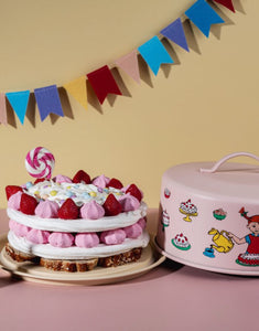 Kuchenplatte mit Deckel Pippi Langstrumpf von Muurla, runde Platte aus Stahl mit Haube und Pippi-Motiv, ideal für Torten und Geburtstage