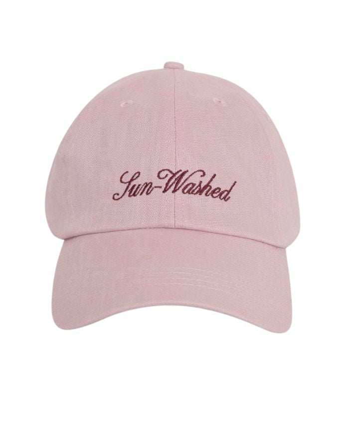 MSCH Copenhagen Cap Bonna Sun Washed Lotus Soft Pink aus Leinen mit Stickerei und gebogenem Schirm.
