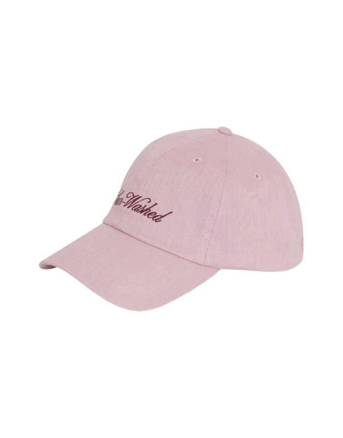 MSCH Copenhagen Cap Bonna Sun Washed Lotus Soft Pink aus Leinen mit Stickerei und gebogenem Schirm.