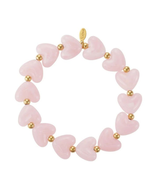 Elastisches Herz-Perlenarmband aus Acrylperlen in Hellrosa