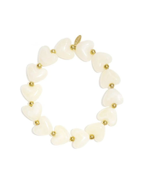 Elastisches Herz-Perlenarmband aus Acrylperlen in Offwhite