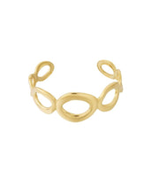 Laden Sie das Bild in den Galerie-Viewer, Goldfarbener Armreif im Retro-Stil mit offenen, kreisförmigen Elementen.
Aus 14K-vergoldetem, wasserfestem Edelstahl.
