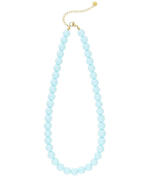 Kurze Perlenhalskette aus Resin mit Edelstahl-Elementen und verstellbarer Länge in Hellblau