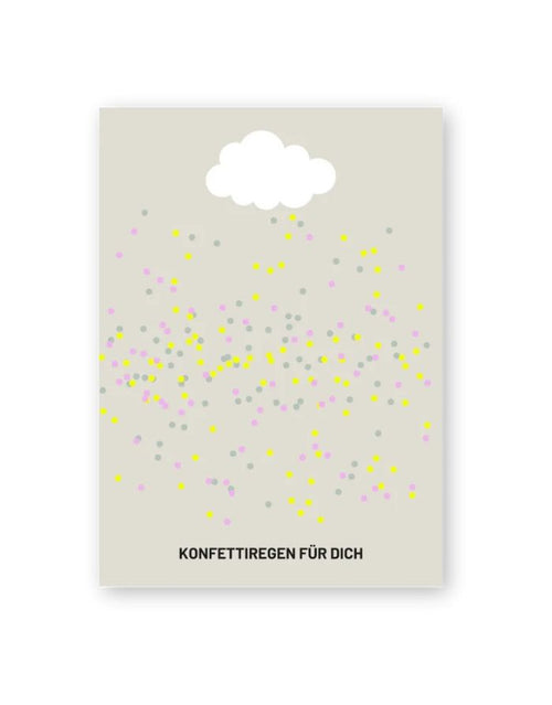 Postkarte von Herr und Frau Hempel aus hochwertiger Holzschliffpappe im DIN-A6-Format mit der Aufschrift onfettiregen für dich
