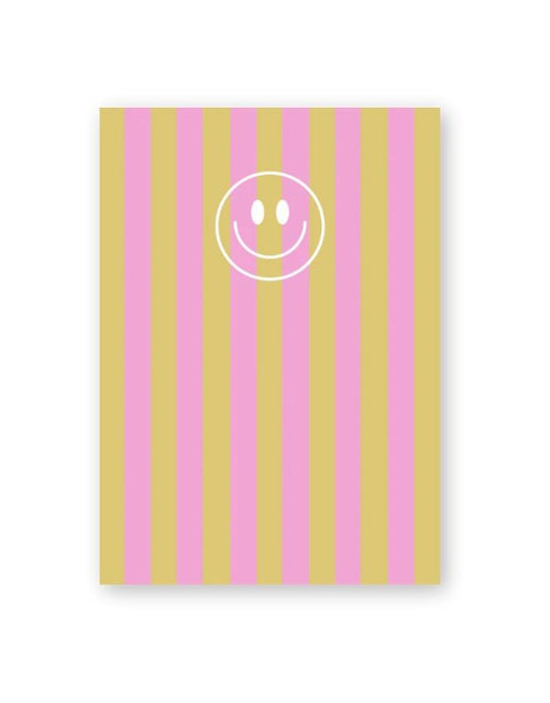 Postkarte von Herr und Frau Hempel aus hochwertiger Holzschliffpappe im DIN-A6-Format mit Streifen in Rosa Orange und einem Smiley von vorne