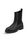 Hey Marly Chelsea Boot City Stroll in Schwarz aus Leder mit elastischem Einsatz, profiliertem Blockabsatz und dezenten goldfarbenen Details als Freisteller