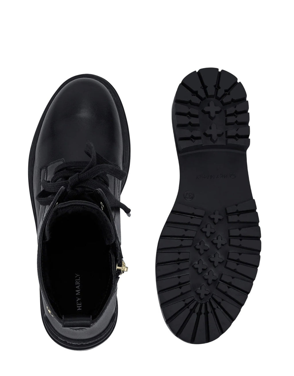 Hey Marly Signature Boot aus Leder mit Schnürung, seitlichem Reißverschluss, niedrigem Blockabsatz und goldfarbenen Details von oben